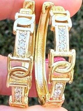14k gold plated with pave' accents, 1.5 inch hoops